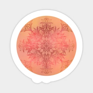 Shimmery Warm Coral Leafy Mandala Magnet