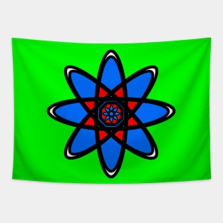 Red and Blue Atom - Flower Tapestry