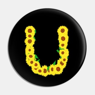 Sunflowers Initial Letter U (Black Background) Pin