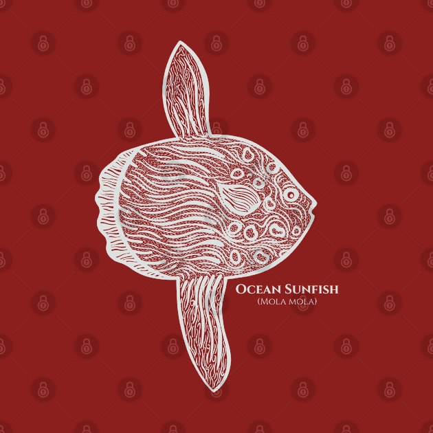 Ocean Sunfish or Mola with Common and Scientific Names - fish art by Green Paladin