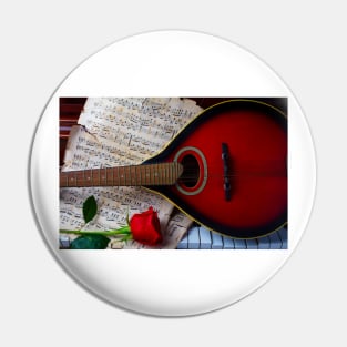 Red Rose And Red Mandolin Pin