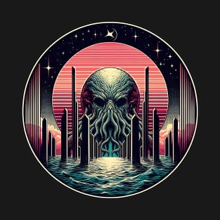 Neon Abyss: Cthulhu's Synthwave Surge T-Shirt