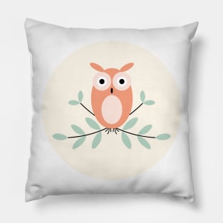 Owl on Yellow and Peach Orange Pillow