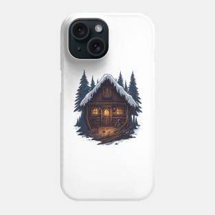 Wooden cottage in the winter forest. Phone Case