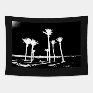 Group of palm trees on Benidorm beach black and white Tapestry