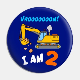 I Am 2 Excavator Digger Toddler Boys 2nd Birthday Pin