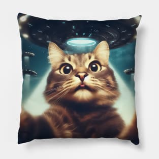 Funny Cat selfie with UFO Pillow