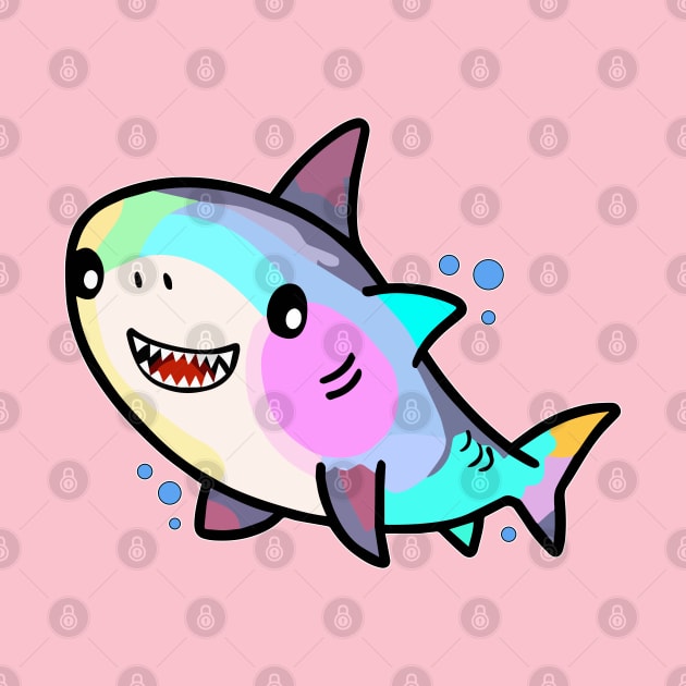 Happy smiling baby shark with bubbles. Kawaii cartoon by SPJE Illustration Photography