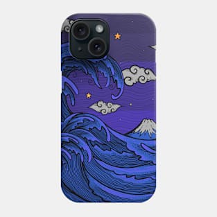 the great wave at night-engravings style Phone Case