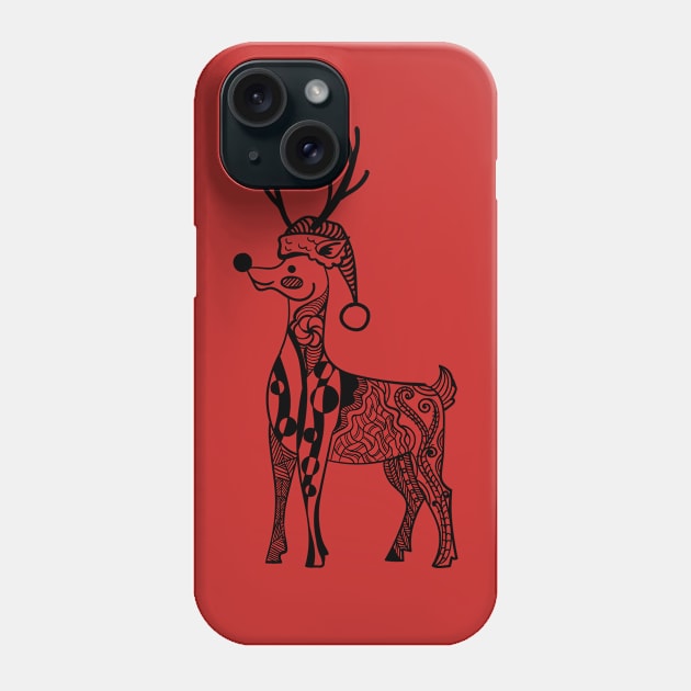 Reindeer with Christmas Hat Zentangle Phone Case by holidaystore