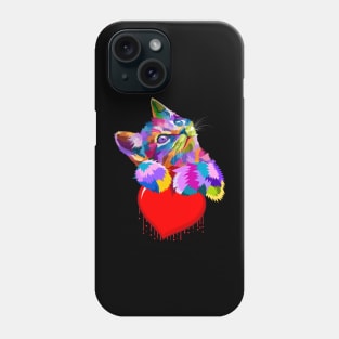 Cute Colorful Cat Hugging Dripping Heart Phone Case