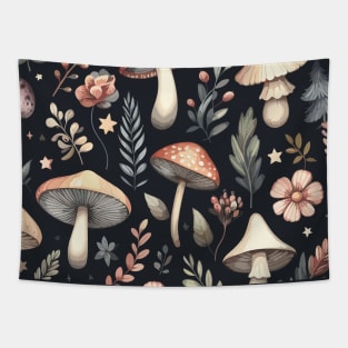 Mushroom Flowers and Leaves Pattern Tapestry