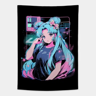 Anime Girl Vaporwave Aesthetic Lo-Fi Tapestry