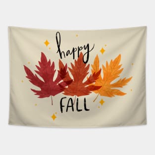 "Happy Fall" with autumn maple leaves Tapestry