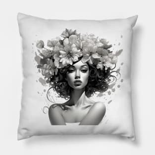 Woman with flowers on her head Pillow