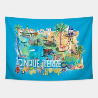 5Terre Illustrated Travel Map With Roads Tapestry