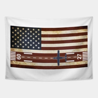 Patriotic Airplane with airport Tapestry