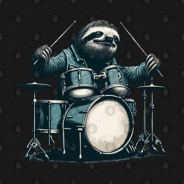 Drum set sloth drummer by TomFrontierArt