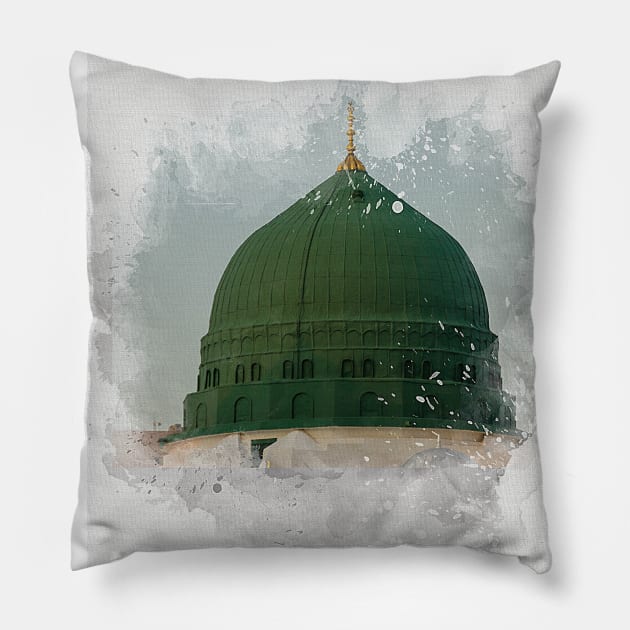 Masjid an Nabawy Watercolor Pillow by Arabic calligraphy Gift 