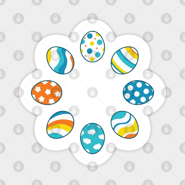 Eggs | Yellow Orange Blue | Stripes | Dots | Clouds | White Magnet by Wintre2