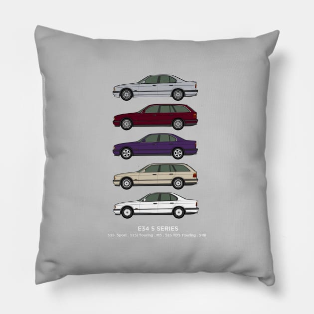 E34 Classic car collection Pillow by RJW Autographics