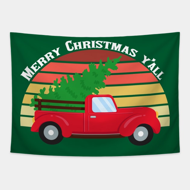 Merry Christmas Y'all Red Truck Tapestry by epiclovedesigns