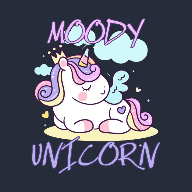 Moody unicorn - Cute little unicorn resting that you and your kids would love! - Available in stickers, clothing, etc by Crazy Collective