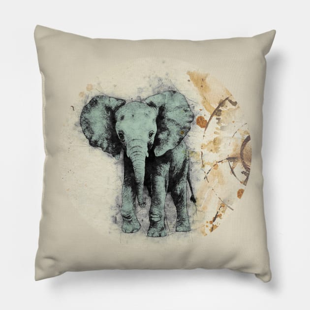 Elephant Vintage Sketched Pillow by ginkelmier