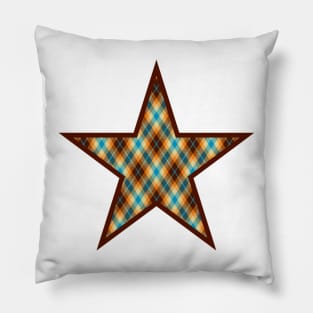 Star filled with brown and turquoise plaid Pillow