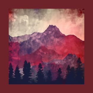 Textured Red and Purple Mountains and Trees T-Shirt