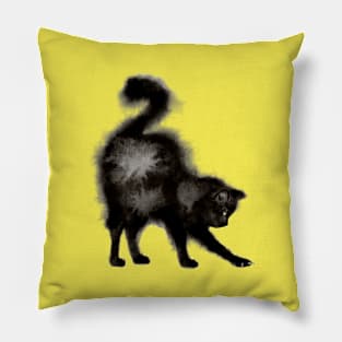 Stretching Black Fluffy Cat Pillow