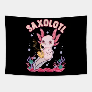 Cute Saxolotl Adorable Sax Playing Axolotl Pun Tapestry