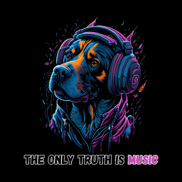The only truth is music. Cute rotweiller dog wearing headphones by Stoiceveryday