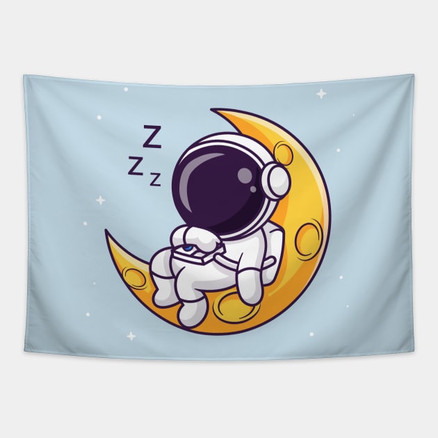 Cute Astronaut Sleeping On Moon Cartoon Tapestry by Catalyst Labs