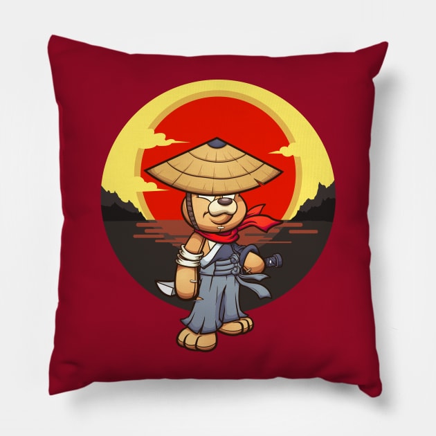 Samurai Teddy Bear Pillow by memoangeles
