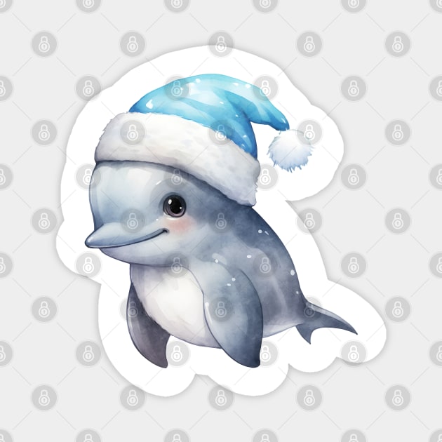 Bottlenose Dolphin in Santa Hat Magnet by Chromatic Fusion Studio