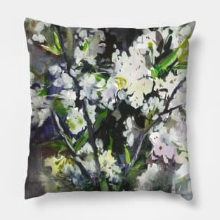 cherry blossom watercolor painting Pillow