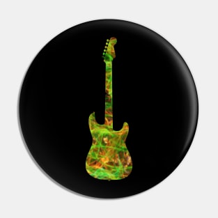 Green on Yellow Flame Guitar Silhouette Pin