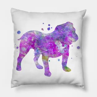 Purple English Bulldog Watercolor Painting Pillow