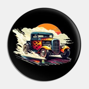 Retro Truck Smoking Hot Rod Pickup Vintage Rat Rod Sunset Pin