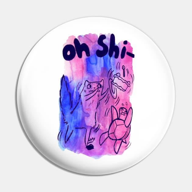 Oh Shi- Cat and Turtle Watercolor Pin by saradaboru