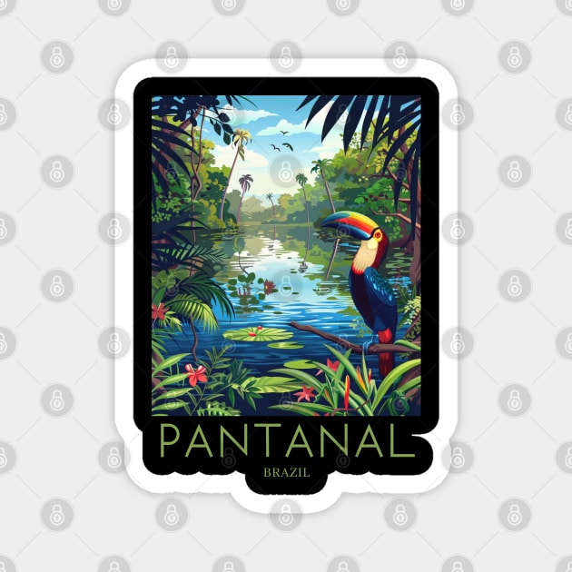 A Pop Art Travel Print of Pantanal - Brazil Magnet by Studio Red Koala