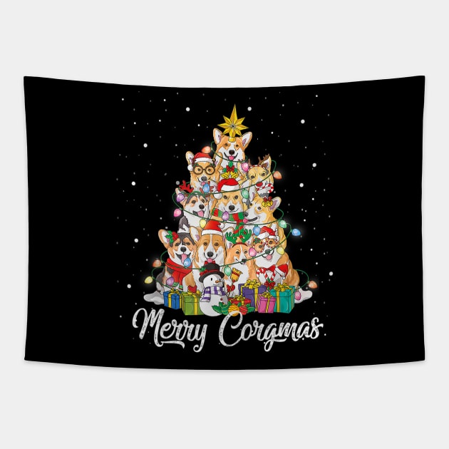 Merry Corgmas Corgi Christmas Tree Fairy Lights Dog Lovers Tapestry by Benko Clarence