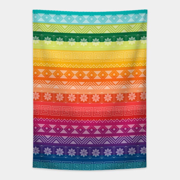 Peruvian Textile Style Design / Rainbow Flag with geometric shapes. Tapestry by Akbaly