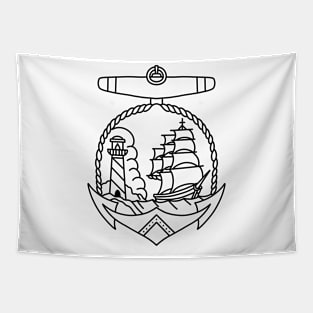 HomeSchoolTattoo Anchor with ship and lighthouse Tapestry