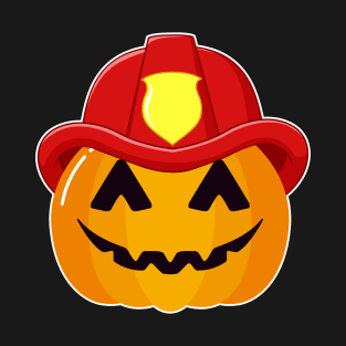 Funny Fireman Firefighter Pumpkin Construction Halloween Party T-Shirt