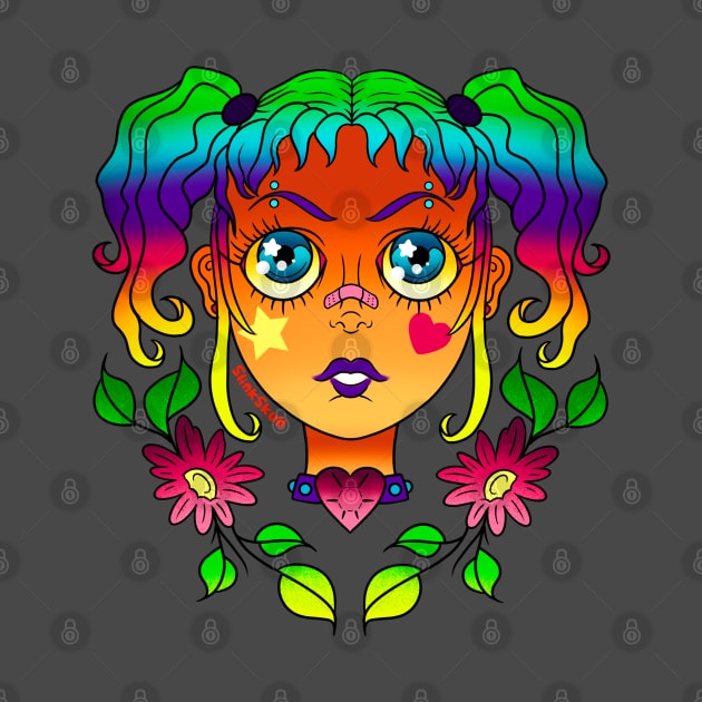 Rainbow y2k girl by SlinkSkull