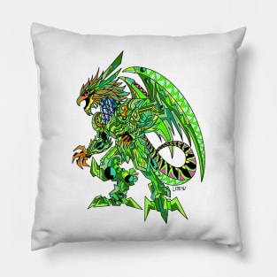 jade diamond quetzalcoatl mecha dragon ecopop robot mexican pattern art Pillow