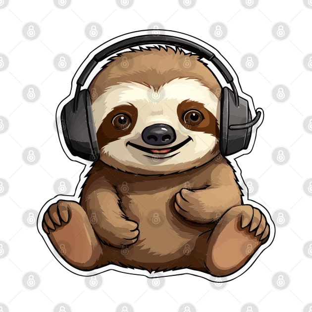 Cute Sloth Wearing Headphones by VelvetRoom