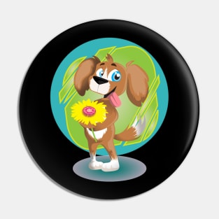 Cute Dog with Flowers Pin